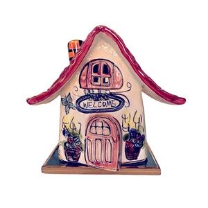 Heather Goldminc Blue Sky Clayworks Ceramic  “Welcome” tea-light house